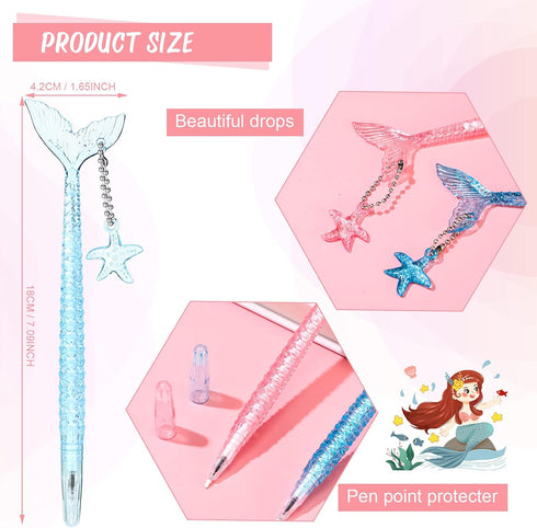 24 Pieces Mermaid Tail Gel Ink Pens for Child Mermaid Fish Ballpoint Pens for Mermaid Party Supplies Office School Supplies, 0.5 mm Black Gel Ink ...