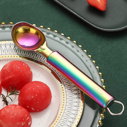 Rainbow Ice Cream Scoop, Berglander Stainless Steel Cookie Scoop Melon Baller Scooper Cones With Titanium Colorful Plating, Specialty Tools and Ga...