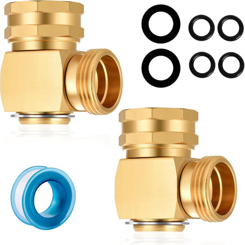 Garden Hose Swivel elbow Connector 90 Degree Solid Brass Pipe Fittings Hose Kink Protector (2 Pack)...