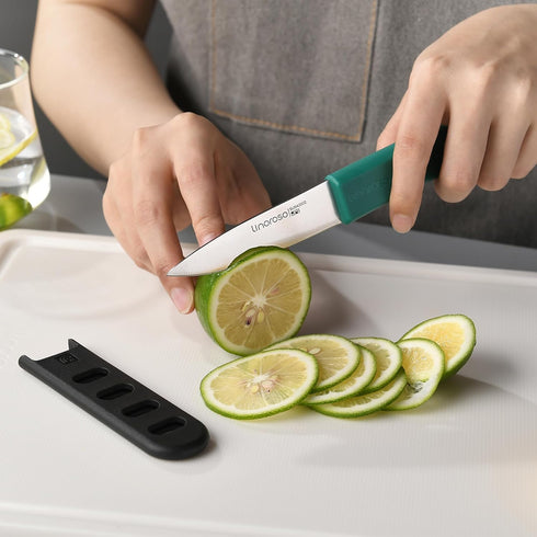 linoroso Paring Knife with Cover of 4, Paring Knife Set for Camping, 3.5" Paring Knife Set of Premium Stainless Steel, Ultra Sharp Small Kitchen K...