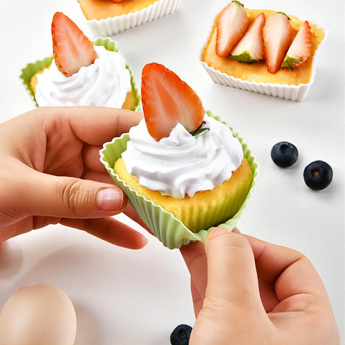 12 Pack Reusable Silicone Cupcake Baking Cups, 3 Shapes of Standard Round & Square & Rectangle,Muffin Liners,Non-Toxic, BPA Free, Dishwasher Safe...