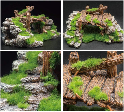Fish Tank Decoration Moss Rockery Stone Plants Wood Ruins Landscaping Turtle Tank Decoration Fish Shrimp Shelter...