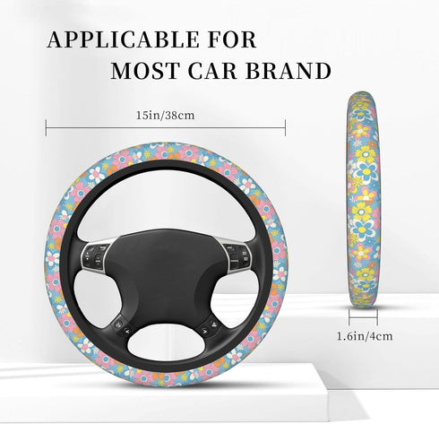 Cute Retro Groovy Flower Boho Hippie Steering Wheel Cover for Women Girls Car Decorations Auto Steering Wheel Cover Universal 15 Inch Fit...