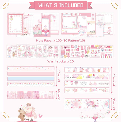 VCCCV VCCV Scrapbooking Supplies with Gift Box, Scrapbook Kit with Washi Stickers, Decoupage Papers, Washi Tapes for Bullet Journals, Perfect Craf...
