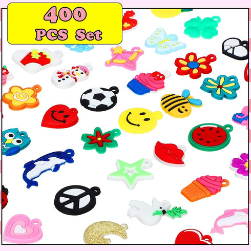 Hanaive 400 Pcs Rubber Band Bracelet Charms Summer Rubber Loom Band Charms Silicone Bracelet Charms Colorful Jewelry Making Kit DIY Necklace Brace...