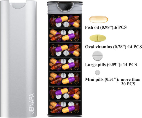Extra Large Pill Organizer 7 Day, Aluminum Daily Pill Box, Weekly Travel Pill Case, Cute Pill Holder to Hold Vitamins, Medicines, Pills, Supplemen...
