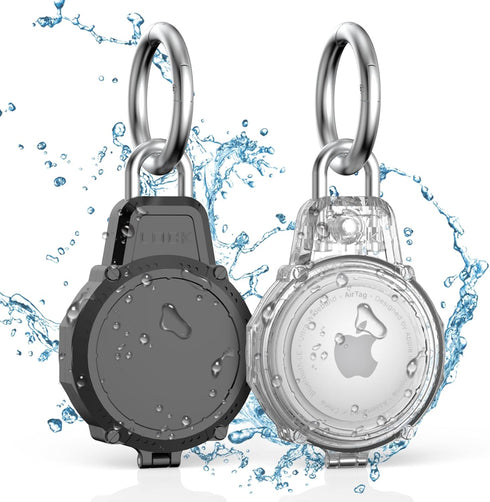 2 Pack Secure lock AirTag Holders, Waterproof Airtag Keychain Full Protective Anti-Scratch Airtag Case Hard Shell Hidden for Luggage, Backpack, Ke...