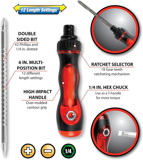 Performance Tool W9214 2-in-1 Ratcheting Screwdriver...