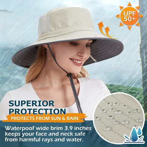 EINSKEY Women's Ponytail Sun Hat, Packable Wide Brim Large Head Bucket Hat for Fishing Hiking Gardening Safari Beach Pool...