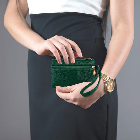 Women's Leather Coin Purse, Small Coin Purse for Women, Small Zipper Coin Purse with Double Zipper Detachable Wrist Strap Coin Purse for Women Coi...