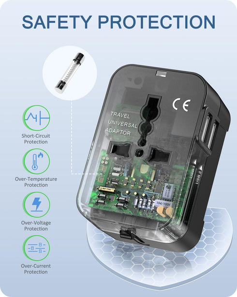 LENCENT International Travel Adapter, Worldwide All in One Universal Power Wall Charger AC Power Plug Adapter with 2 USB Charging Ports for USA EU...