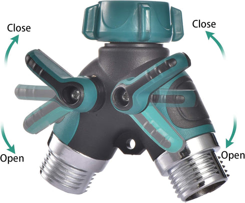 2 Way Hose Splitter Y Connector with Comfortable Rubber Grip and 360 °Rotatable Top Quick Connect Garden Hose Tee Equipment Valve Shut Off (Dark G...