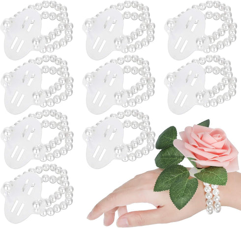 Hicarer 24 Pieces Corsage Wristlet Elastic Pearl Wrist Bands Wedding Wrist DIY Faux Flowers Decor for Wedding Festival Beach Party...