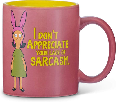 Bob's Burgers Coffee Mug - I Don't Appreciate Your Lack Of Sarcasm - 12oz Louise Belcher Printed Mug...