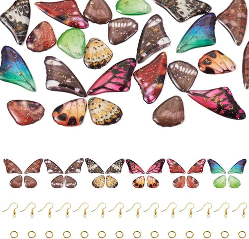 FASHEWELRY Resin Butterfly Wing Earring Making Kit 24pcs Fairy Wing Charms with Gold Foil & 20pcs Ear Hooks & 30pcs Jump Rings for Bohemia Drop Ea...