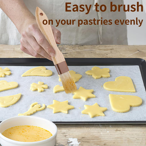 3 Pcs Pastry Brush, Natural Bristle Basting Brush, Cooking Brush, Food Brush, Butter Brush, Baster Brush, BBQ Brushes for Sauce, Kitchen Baking Br...