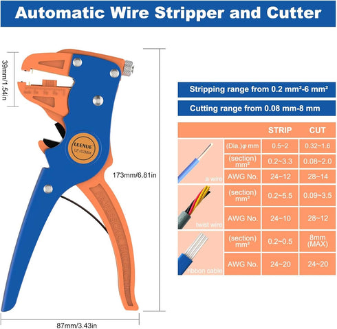 Automatic Wire Strippers 2 in 1 Wire Stripper and Cutter for Stripping Single or Multiple Strand Cables Auto Wire Stripper Tool 10-22 AWG...