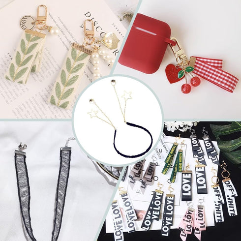 PH PandaHall about 100 Pcs Iron Ribbon Bracelet Bookmark Pinch Crimp Clamp End Findings Cord Ends Fasteners Clasp Leather Crimp Ends 5 Sizes Lengt...