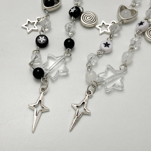 Caiyao Y2K Cool Punk Hollowed Out Pentagram Matching Beaded Bracelet Handmade Guitar Star Pendant Bracelet Aesthetic Imitation Pearl Beads Bracele...