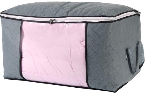 Jumbo Zippered Storage Bag for Closet King Comforter, pillow, quilt, bedding, Clothes, Blanket Organizers with Large Clear Window & Carry Handles ...
