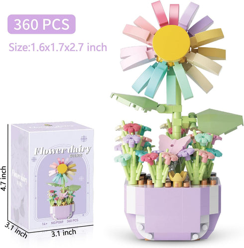Mini Building Block Flower Toy for Kids 360 Pcs, Creative Potting Building Blocks Flowers, Plant Series for Kids Artificial Flower Toy Gifts for A...