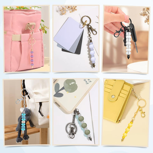 12Pcs Beadable Keychain Bar Bulk, Colorful Plating Alloy Beaded Keychain, Blank Keychain Making Supplies DIY Keychain Supplies for Pendant DIY Pro...