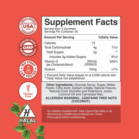 Vitamin D3 Gummies for Daily Wellness - Delicious Vitamin D Gummies for Adults with Vitamin D3 2000IU per Serving for Bone Muscle & Immune Support...