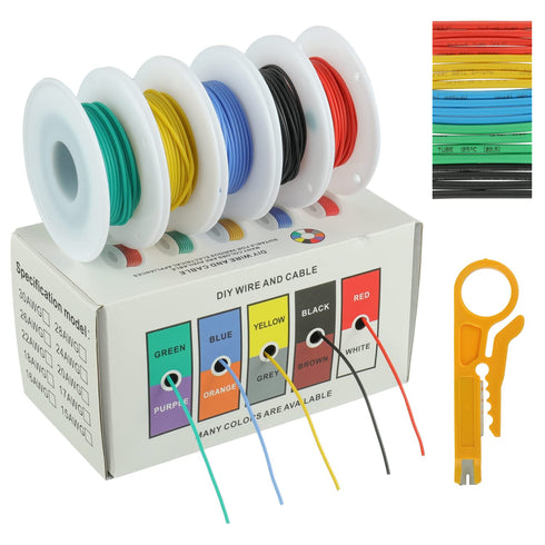 BOJACK 28 AWG Flexible Silicone Wire Electric Wire Hook up Wire Kit 300V Cables with Plus 20 ?2mm Heat Shrink Tubings and a Mini Wire Stripper(5 C...