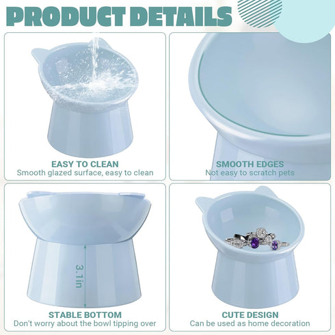 Zhehao 2 Pieces Plastic Raised Bowl Tilted 15 Degrees Elevated Cat Food and Water Bowls Set Anti Vomit Dog Kitten Food Dishes Pet for Cats and Sma...