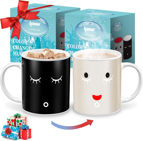 IPOW 2 Pack Color Changing Mug Magic Mug Heat Changing Mugs For Morning Coffee Tea Milk Ceramic Coffee Mugs Heat Sensitive Mug for All Holliday Sp...