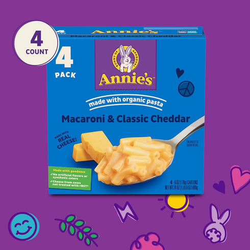 Annie's Macaroni and Cheese Dinner, Classic Mild Cheddar, 4ct, 24 oz....