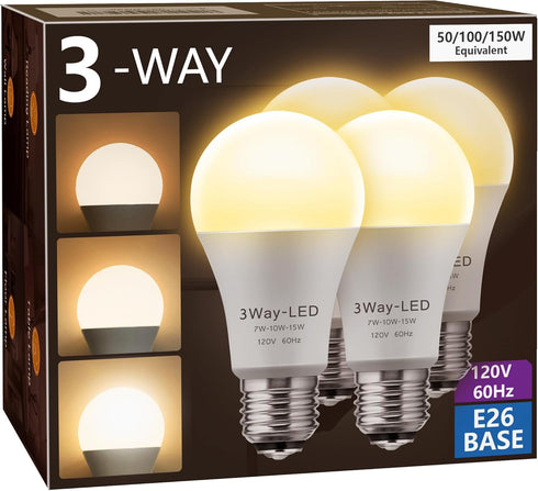 Briignite LED Light Bulbs, 3 Way Light Bulbs 50 100 150W Equivalent, 3 Way Light Bulbs, Three Way A19 Light Bulbs E26 Medium Base, Warm White 3000...