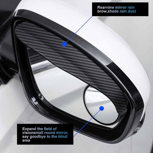 Pack-2 Car Rearview Mirror Rain Eyebrow, 2-in-1 Blind Spot Mirror, Universal Automobile Auxiliary Mirror, for Most Cars, Trucks and Vans (Carbon F...