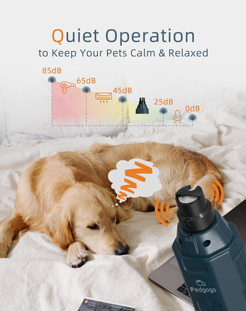 Dog Nail Grinder Super Quiet (45 db) 6-Speed pet nail grinder with 2 LED Lights 12000RPM & Professional 3 Grinding Ports Rechargeable Dog Nail Tri...