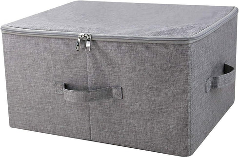 Folding Storage Box with Zip Lid and Handles, Rigid Storage Baskets With Linen Fabric& Plastic Board, Closet Shelf Drawers,Dark Gray, 2 pcs...