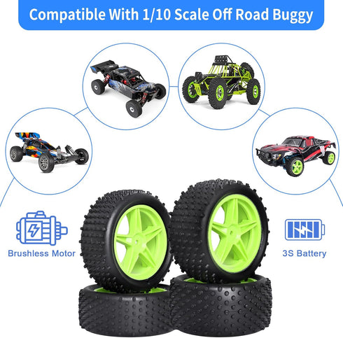 1/10 PreGlued 12mm Hex 2.2'' RC Buggy Wheels and Tires for Traxxas Redcat Shockwave Wltoys 144001 Losi HSP 94107 94170 RC Off-Road Cars...