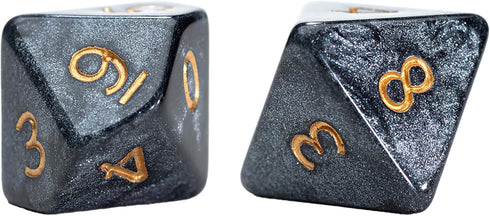 Gate Keeper Games and Dice: Mercurial Dice: Black Hole - 7pc RPG Set, Deep Shimmering Black Resin & Gold Numerals, Resin Dice for Role Playing Gam...