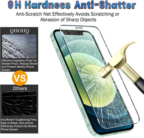 QHOHQ 3 Pack Screen Protector for iPhone 12 6.1 Inch with 2 Pack Tempered Glass Camera Lens Protector, Ultra HD, 9H Hardness, Scratch Resistant, E...