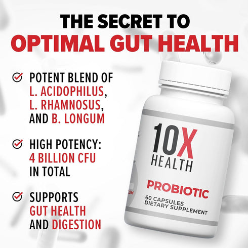 10X Health Probiotics - Immune Support Supplement & Probiotics for Digestive Health w/Lactobacillus Acidophilus, Rhamnosus & Bifidobacterium Longu...