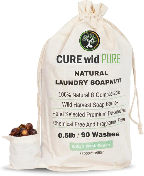 Cure wid Pure Organic Soap Nuts Deseeded 8oz/225g with 1 Wash Bag Approx 90 Loads Eco-friendly Soap Nuts Laundry Detergent,Chemical &Fragrance-fre...