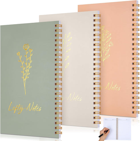 Lewtemi 3 Pieces Left Handed Notebook 8 x 5 Inch Lefty Spiral Notebooks Wire Bound Paper Left Handed Journal for School College Subject Office Wor...