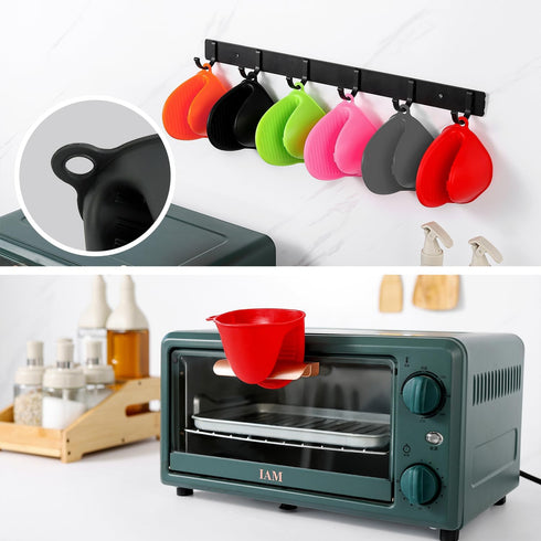 4PCS Oven Mitts, Silicone Pot holders Heat Resistant, Mini Oven Gloves for Kitchen, Thickened Silicone Hot Pads for Cooking & Baking(2Red2Black)...