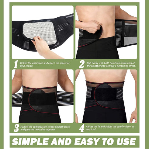 Adjustable Back Brace with 3 Removable Pads, Back Support Brace, Breathable Mesh Lumbar Support Belt for Men Women, Waist Wrap for Lower Back Pain...