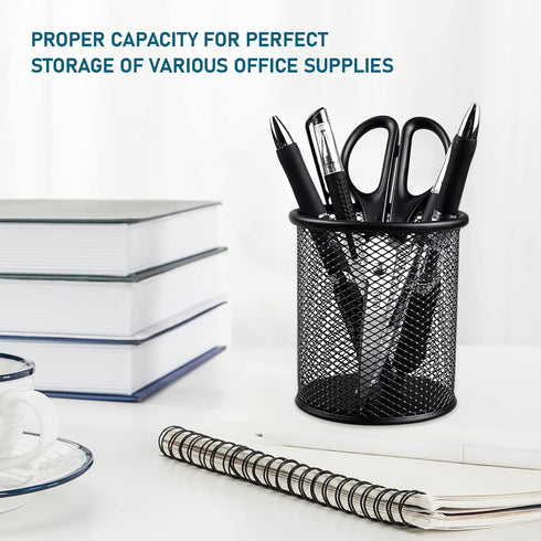 QYH Mesh Pen Cup Metal Pencil Holder for Desk 6 Packs Black Pen Organizer Office 3.54x3.93 Inch...