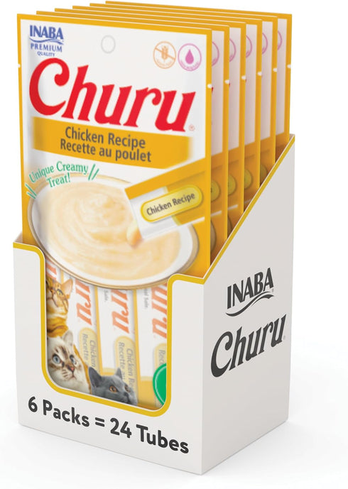 INABA Churu Cat Treats, Grain-Free, Lickable, Squeezable Creamy Purée Cat Treat/Topper with Vitamin E & Taurine, 0.5 Ounces Each Tube, 24 Tubes (4...