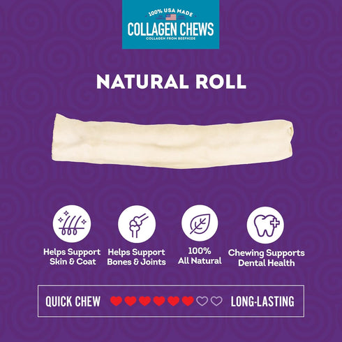 USA Collagen Rolls 9-10" Dog Chew Treats - Natural Flavor, 4 Count/1 Pack...