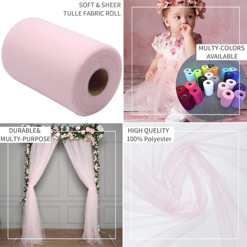Light Pink Tulle Fabric Rolls 6 Inch by 100 Yards (300 feet) Fabric Spool Tulle Ribbon for DIY Light Pink Tutu Bow Baby Shower Easter Birthday Par...