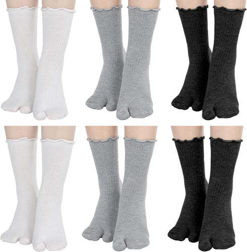 Bencailor 6 Pairs Tabi Split Toe Socks Ruffle Frilly Tabi Socks Elastic Cotton Sandal Socks for Men Women...