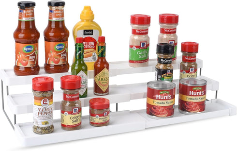 3 Tier Spice Rack Organizer - Expandable 3-Level Seasoning & Spice Organization for Cabinet, Pantry, Kitchen Countertop - Adjustable Length with S...