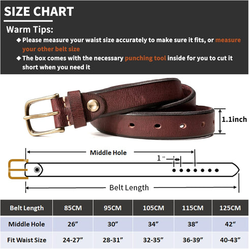 Women's Belts for Jeans, 5MM Womens Belt 1.1" Width Full Grain Leather With Gold Buckle Gift Box...